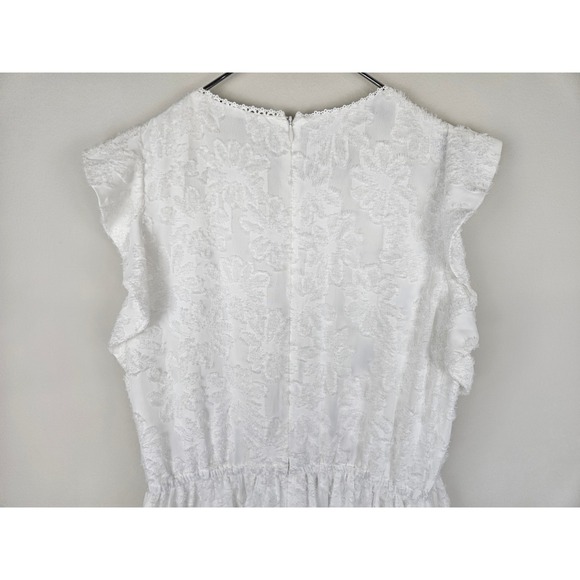 Gibson Latimer Womens White Textured Floral Flutter Sleeve Lace Trim Dress M - Picture 4 of 11